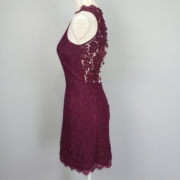 SAYLOR X FREE PEOPLE Cherie Bodycon Lace Mini Open Back Dress Burgundy XS - Picture 5 of 11